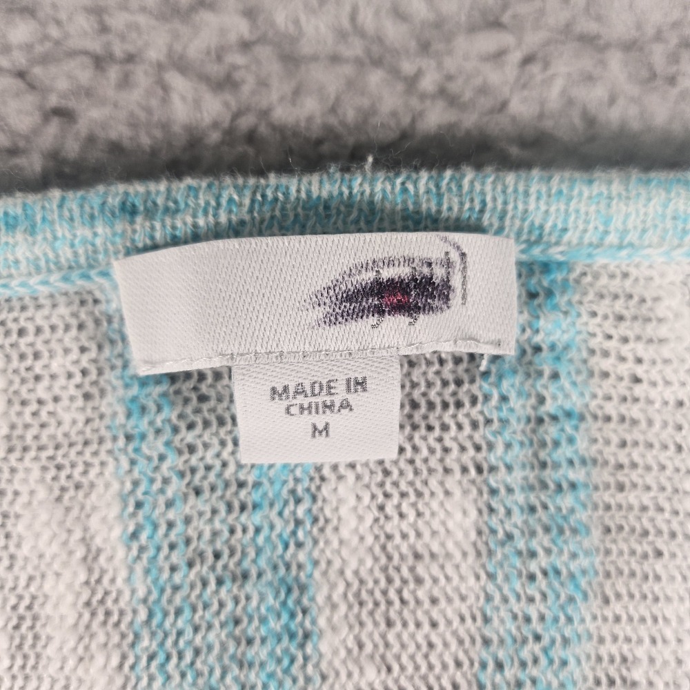 J.Jill Sweater Womens M Striped Open Knit Tassel V Neck Pockets Linen Swim Cover - Picture 4 of 12